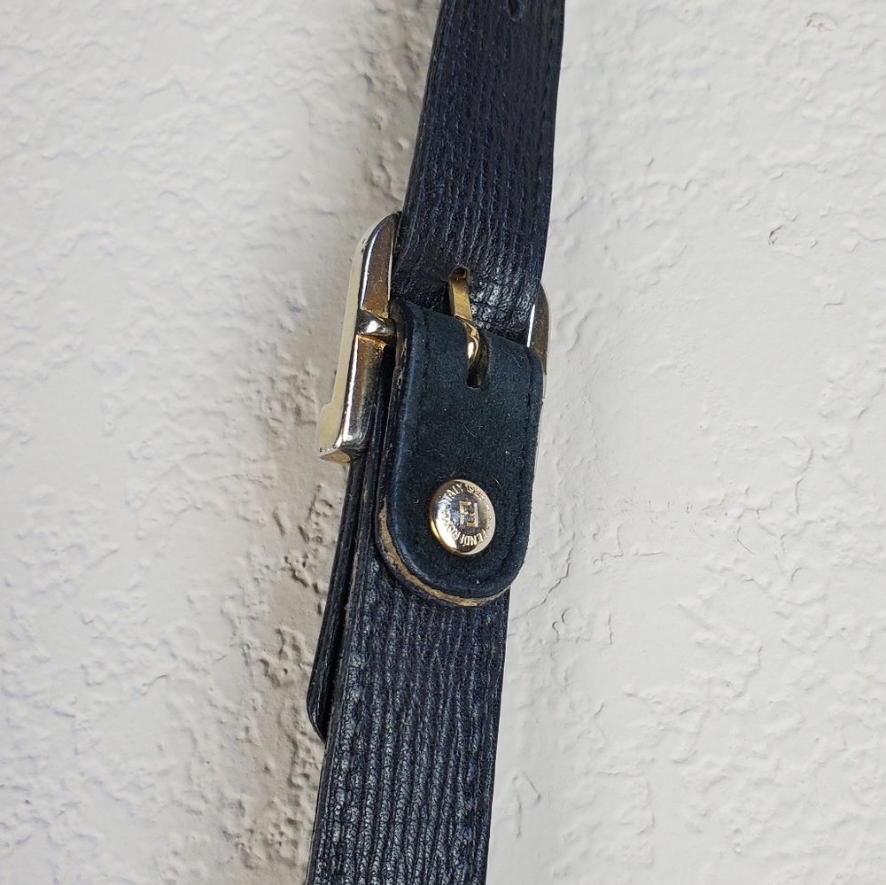 Authentic Vintage Fendi Black Leather Shoulder Bag Suede Flap Gold Medallion - Picture 7 of 14